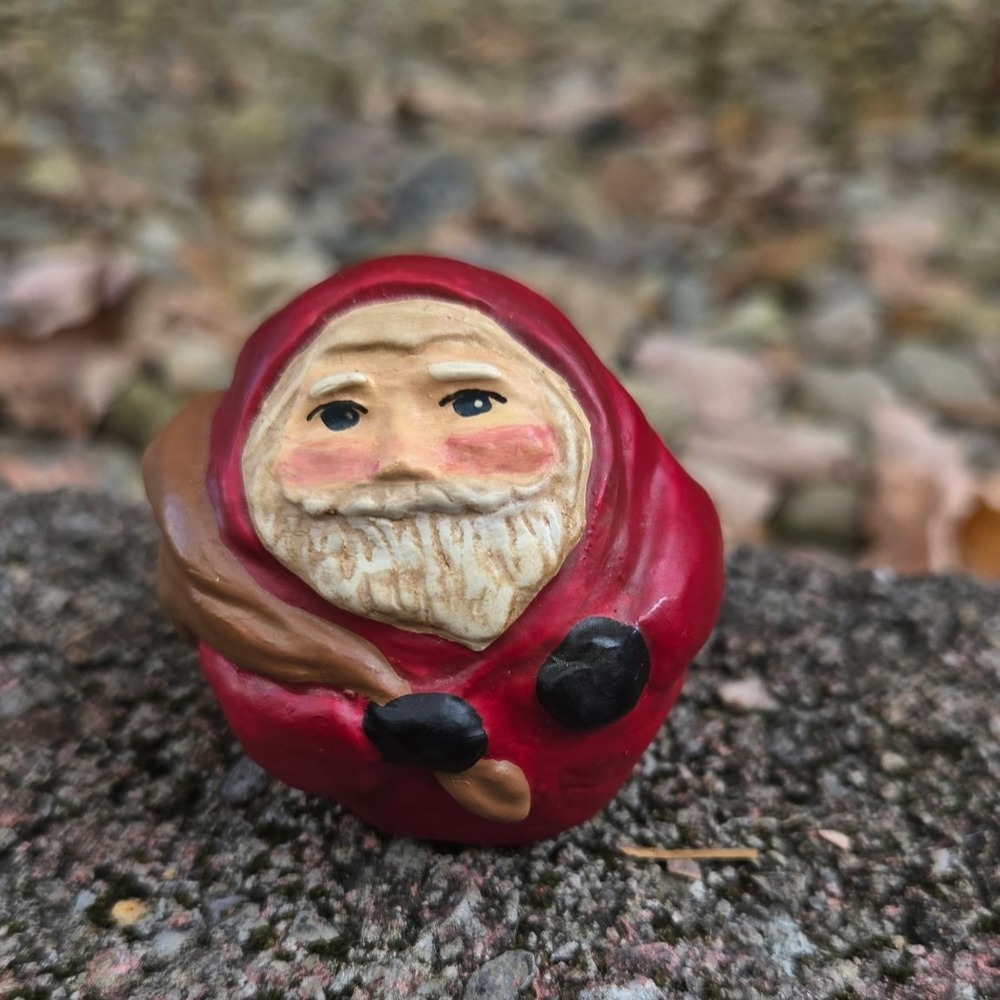 Vintage Santa Lefever Figurine Red Hooded Santa Sculpture Holiday Decor Handmade